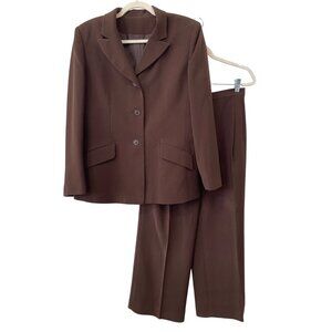 Le Suit 2 Piece Pant Suit Size 10P Button Front Long Sleeve Brown Career Office